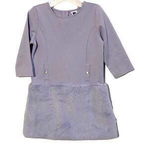 Janie & Jack fancy Dress Girls Size 5 Faux Fur Trim Periwinkle Blue Ponte